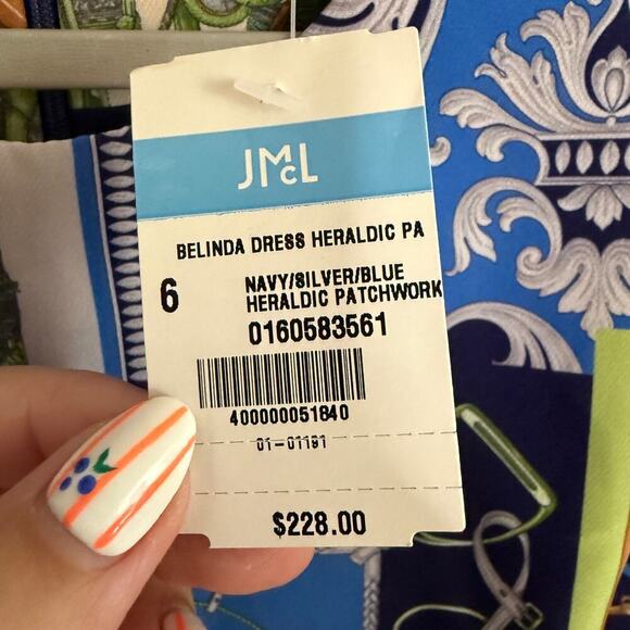 J. McLaughlin Belinda Dress Heraldic Patchwork Print Sleeveless Blue Size 6 NEW - Picture 7 of 8